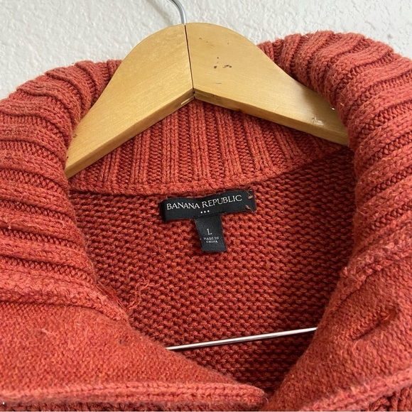 Banana Republic Orange Cable Knit High Neck Button Collar Sweater Size Large - Picture 8 of 11